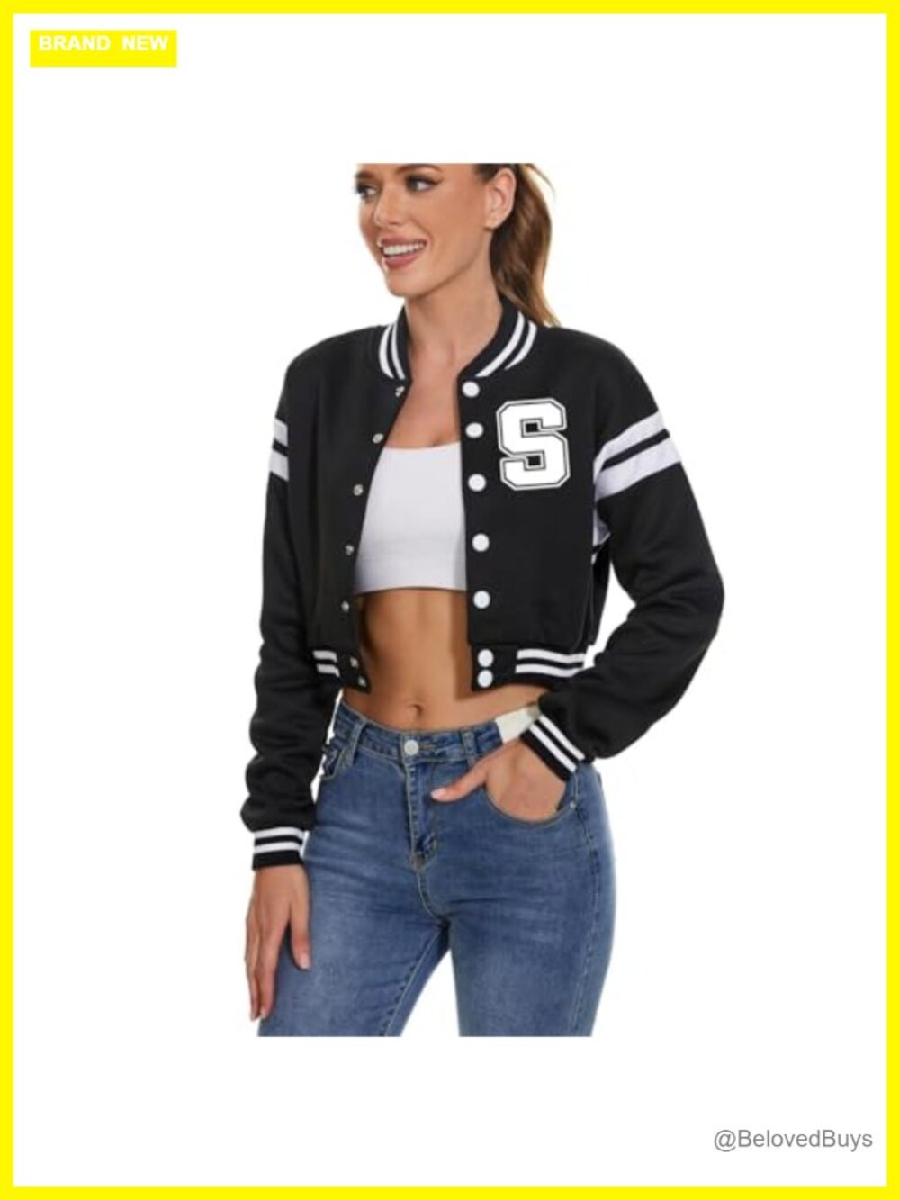 Women's Vintage Crop Baseball Varsity Jacket Letter Print College Letterman Coat